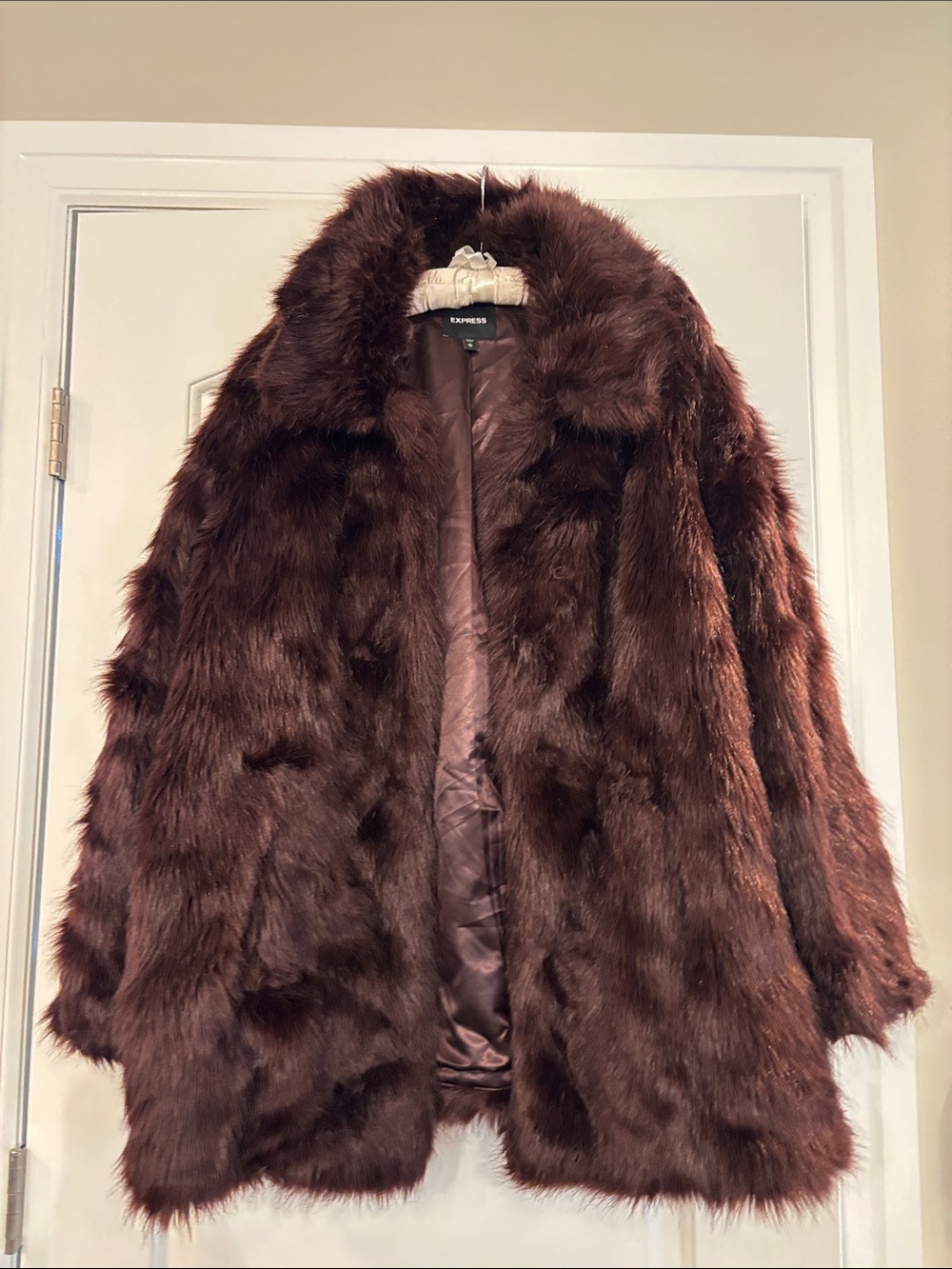 Express Plush Faux Fur Coat in Burgundy